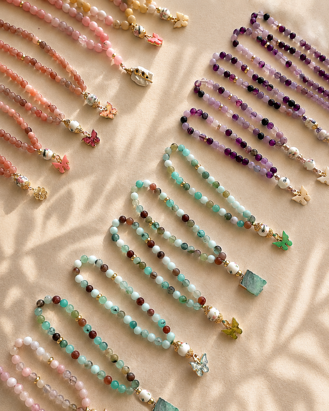 SAYSIRI natural agate prayer beads in six colourways