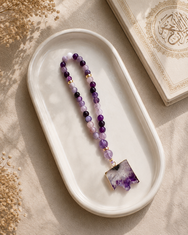 Lavender natural agate tasbih — 33 prayer beads misbaha