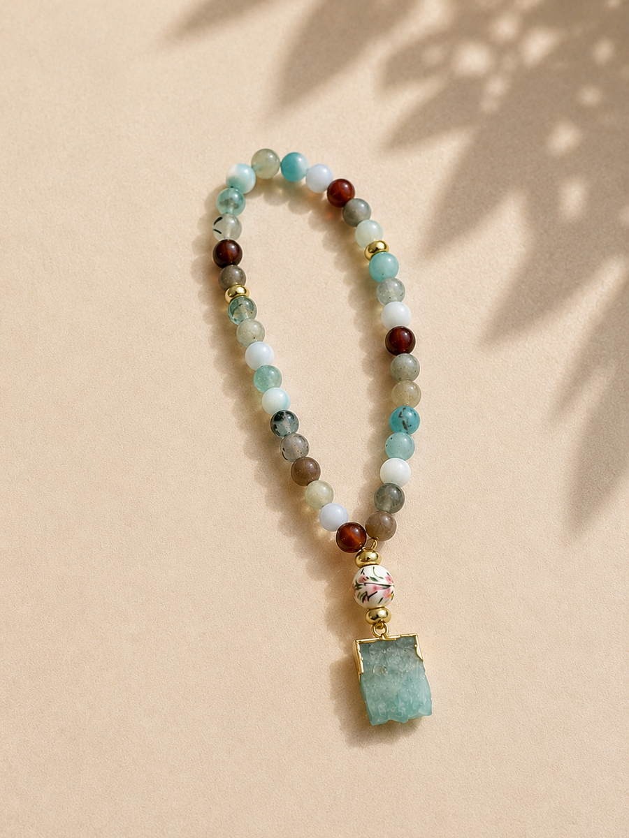 Ocean green natural agate tasbih — 33 prayer beads misbaha