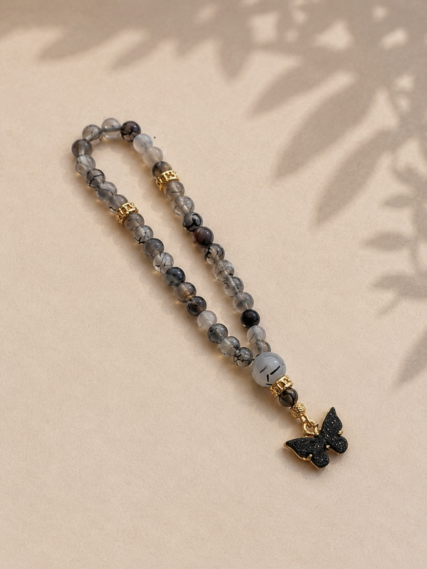 Monochrome natural agate prayer beads — 33-count tasbih