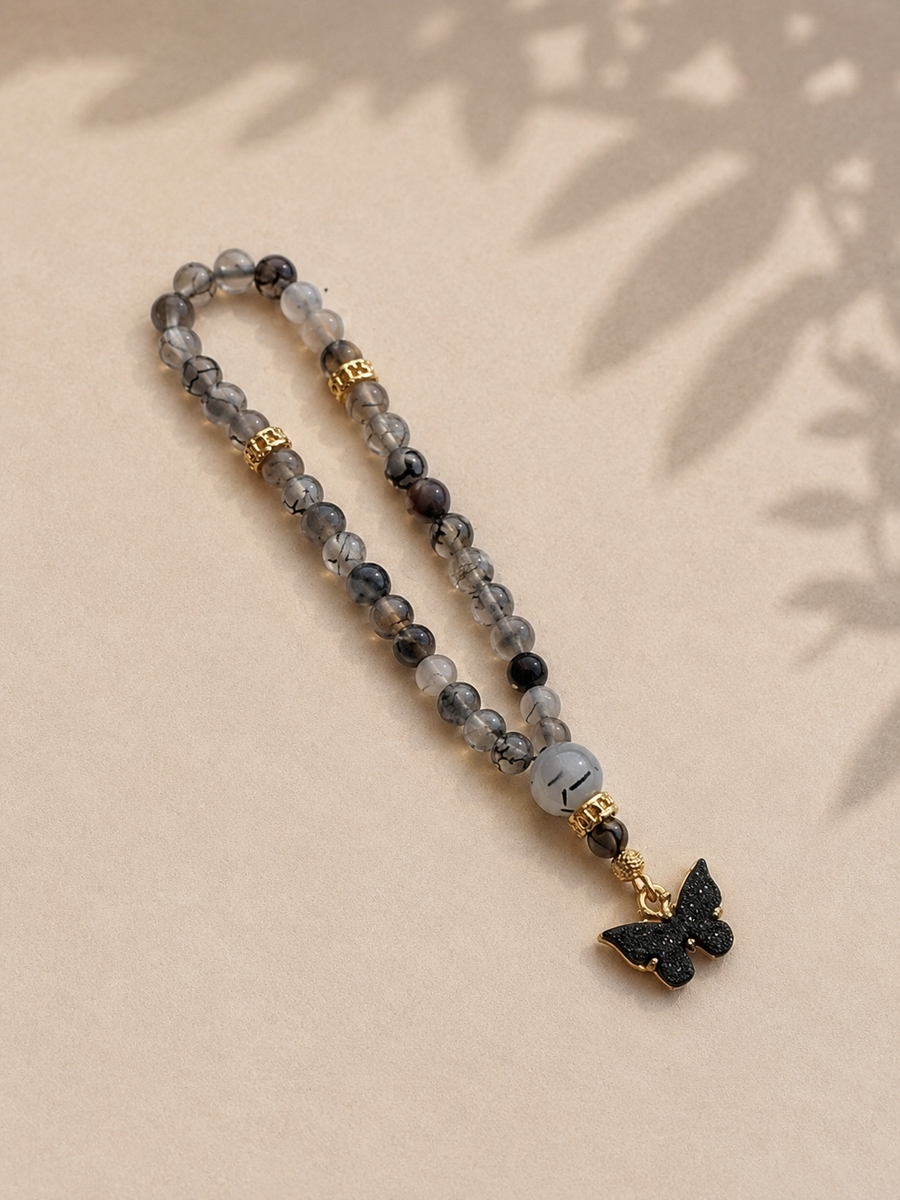 Monochrome natural agate prayer beads — 33-count tasbih