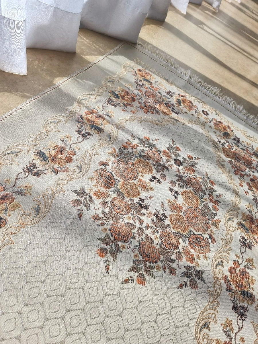 Safia floral prayer mat weave detail in natural light