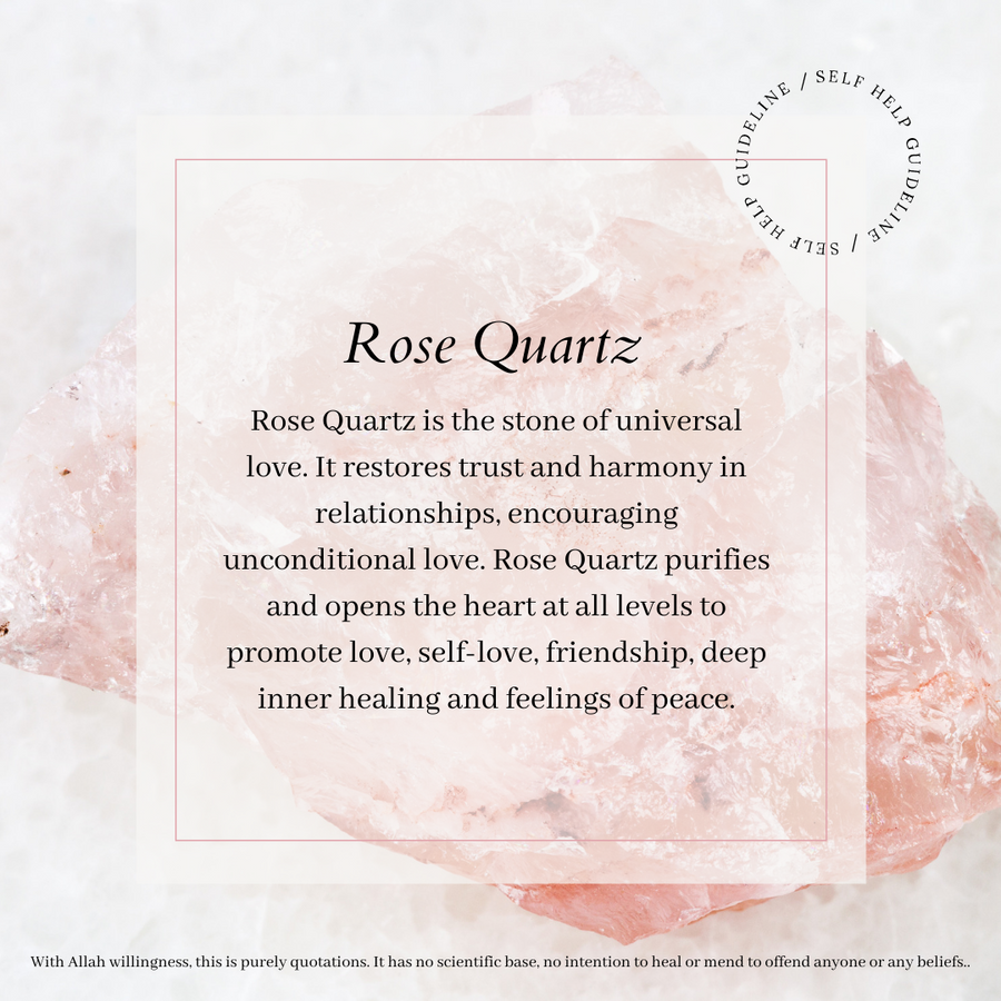 Rose quartz meaning card included with the SAYSIRI prayer beads
