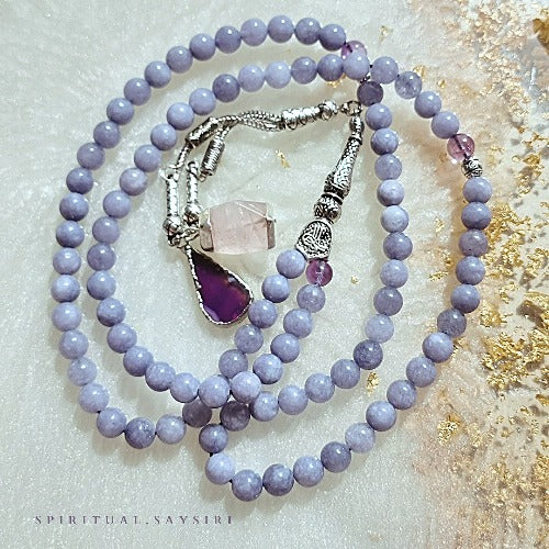 99 amethyst and kunzite prayer beads tasbih misbaha in soft lavender tones with silver pendant