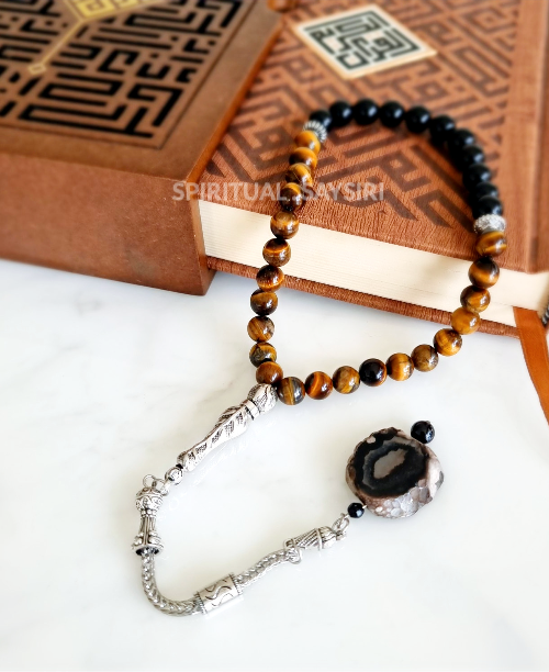 33 onyx and tiger eye prayer beads tasbih misbaha styled on a Quran