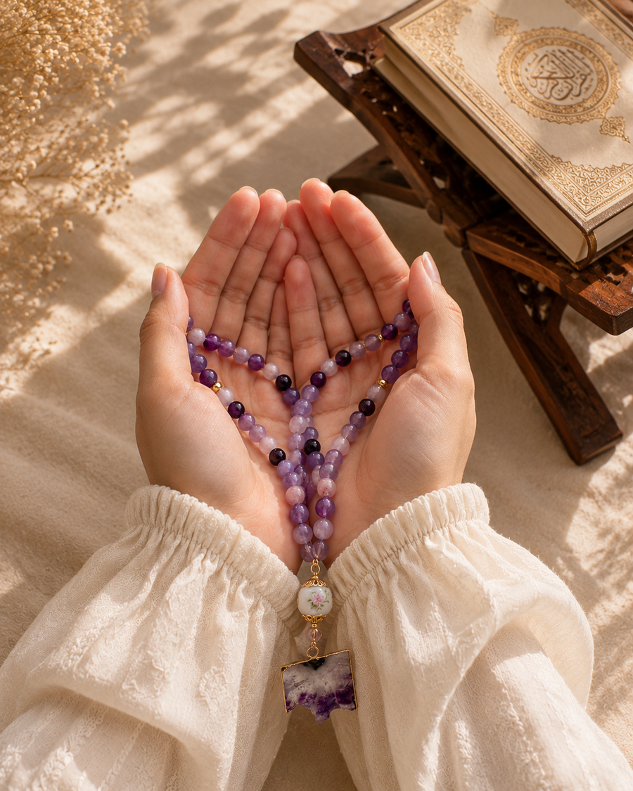 Lavender natural agate tasbih — 99 prayer beads misbaha