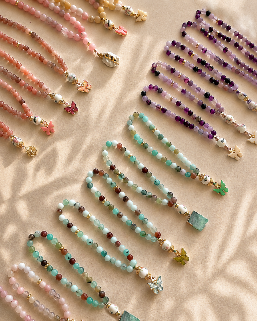 SAYSIRI natural agate prayer beads — all six colourways