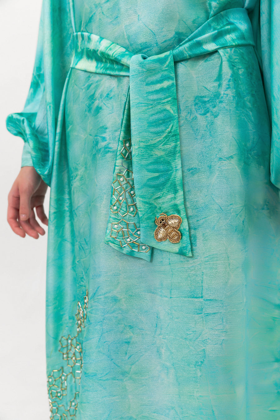 Matching belt detail on the Turquoise Bee Dress