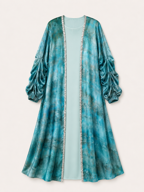Blue Oasis Paddle Pop Kaftan, hand-dyed full-length view