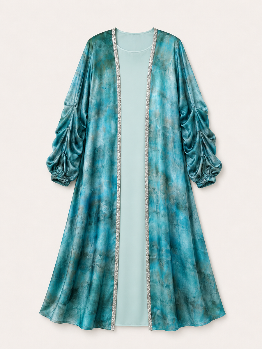 Blue Oasis Paddle Pop Kaftan, hand-dyed full-length view