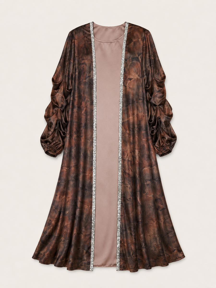 Brown Paddle Pop Kaftan, hand-dyed full-length view