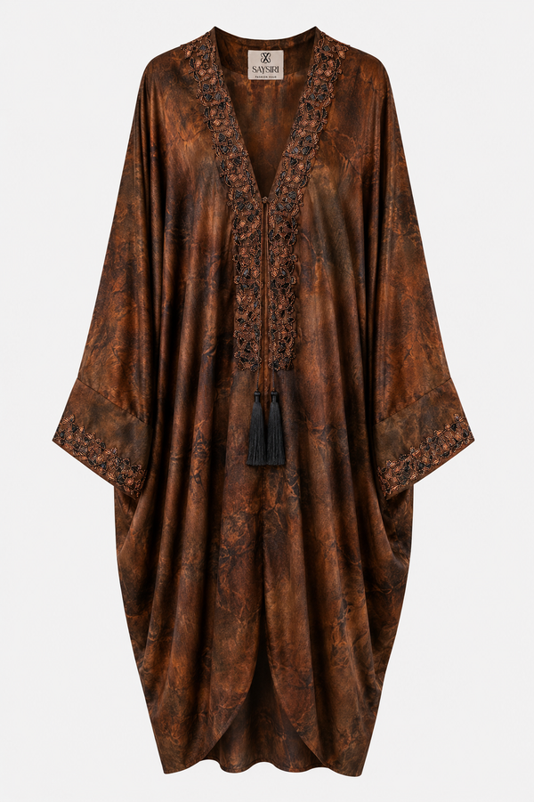 Fabric close-up of the Brown Butterfly Kaftan