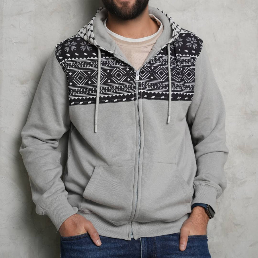 Grey Keffiyeh Hoodie front view on male model
