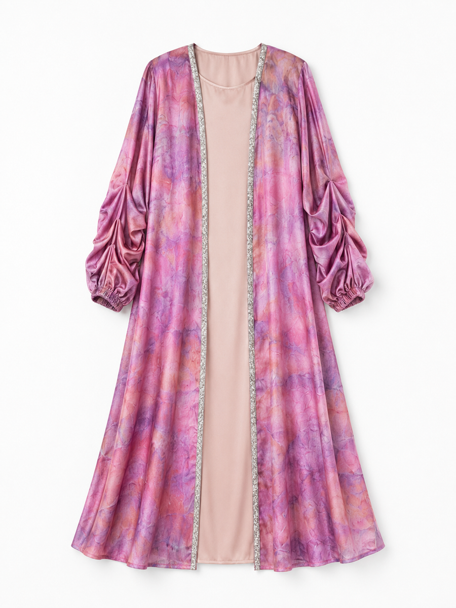 Magenta Paddle Pop Kaftan, hand-dyed full-length view