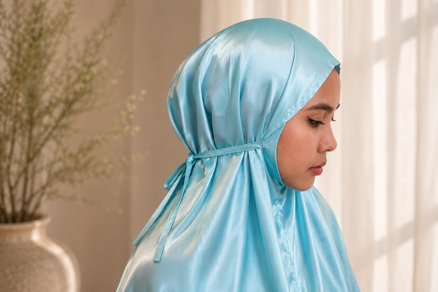 Tie-back detail of the lightweight travel prayer dress