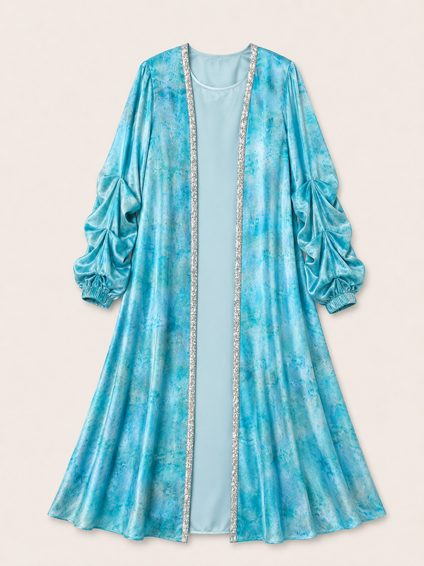 Turquoise Paddle Pop Kaftan, hand-dyed full-length view