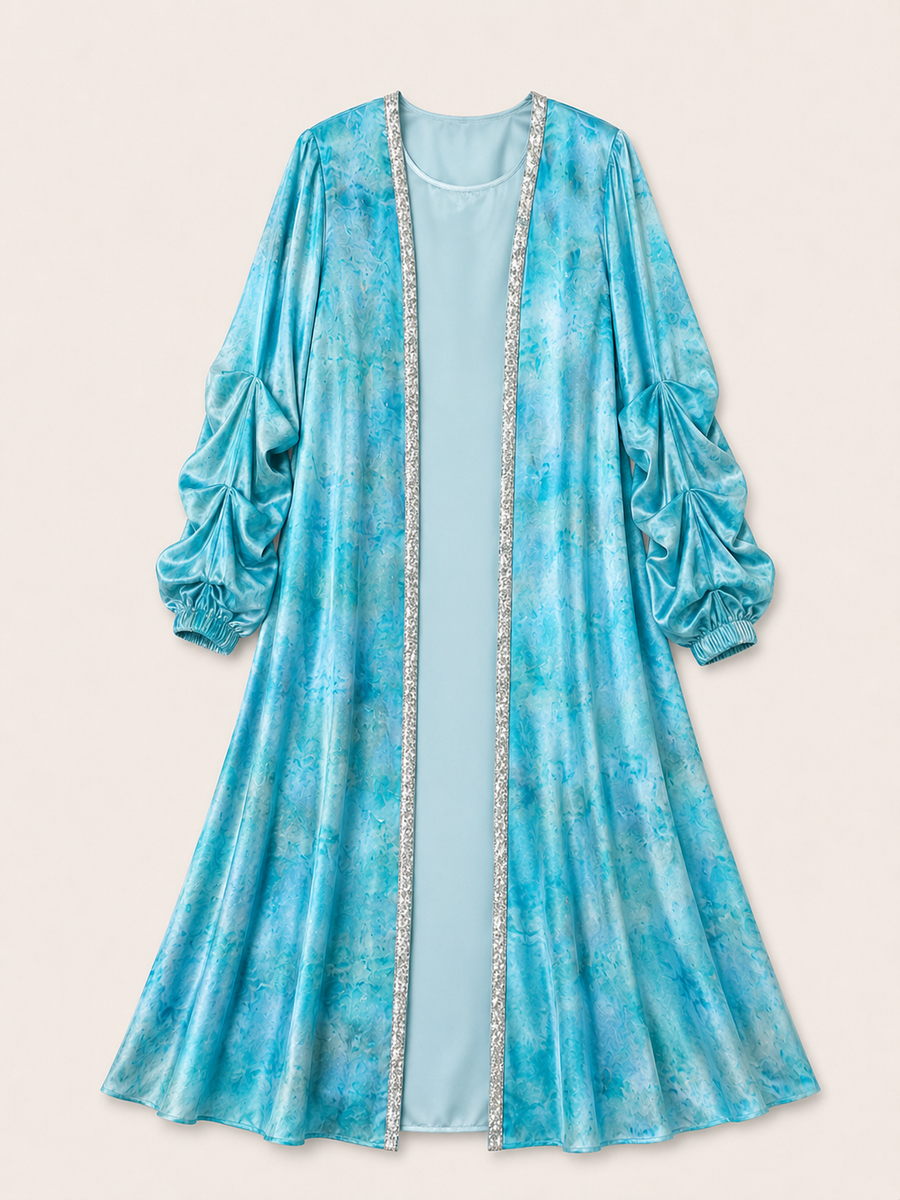 Turquoise Paddle Pop Kaftan, hand-dyed full-length view