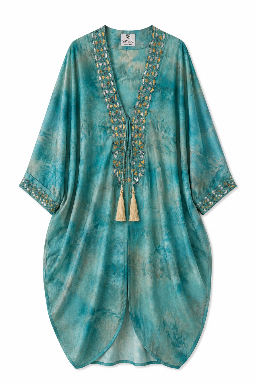 Turquoise Butterfly Kaftan full-length view