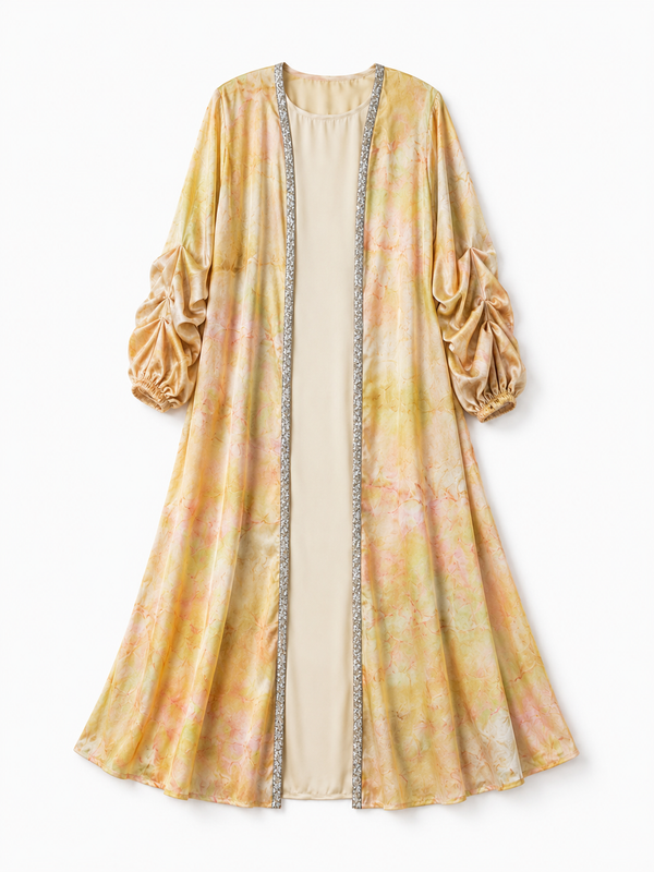 Yellow Paddle Pop Kaftan, hand-dyed full-length view