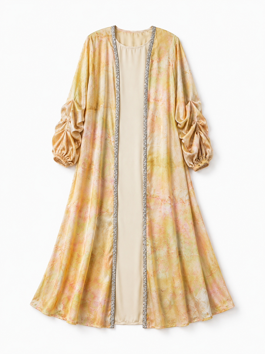 Yellow Paddle Pop Kaftan, hand-dyed full-length view